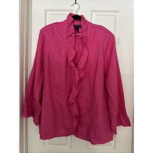 INC International Concepts Pink 100%‎ Linen Ruffle Lightweight Jacket 3X